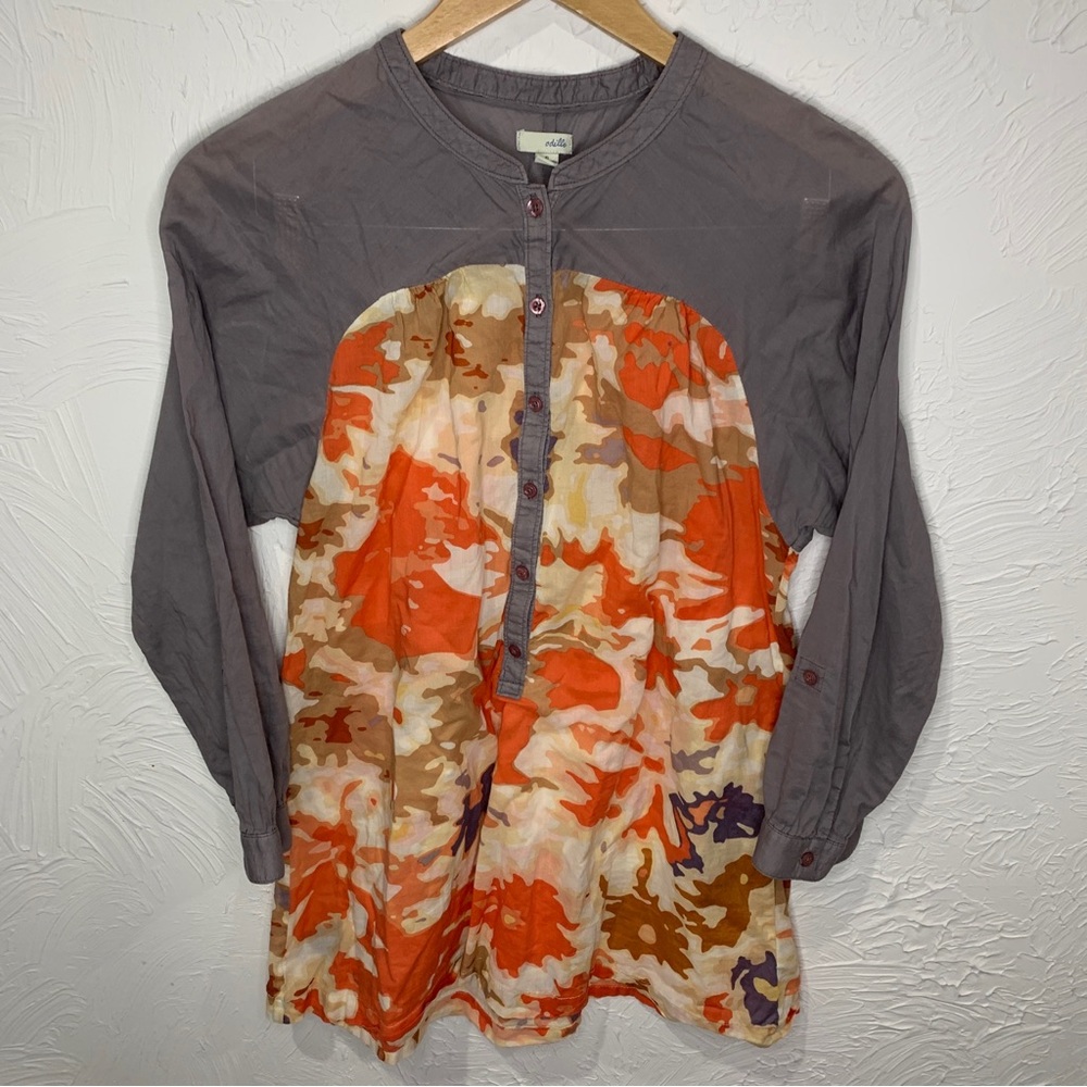 Anthropologie Odille Women's Blouse Tunic Floral Size 6 Gray Orange
